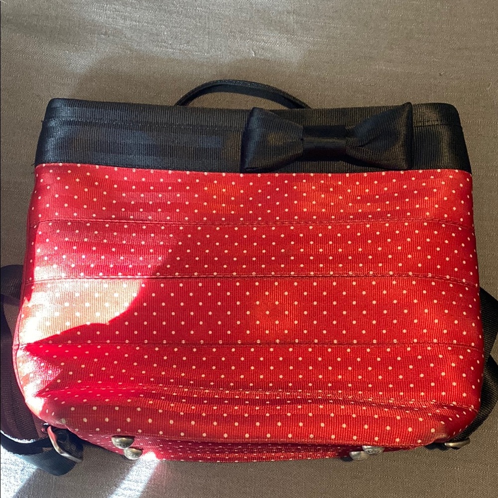 Red Polka Dot Handbag with Black Bow